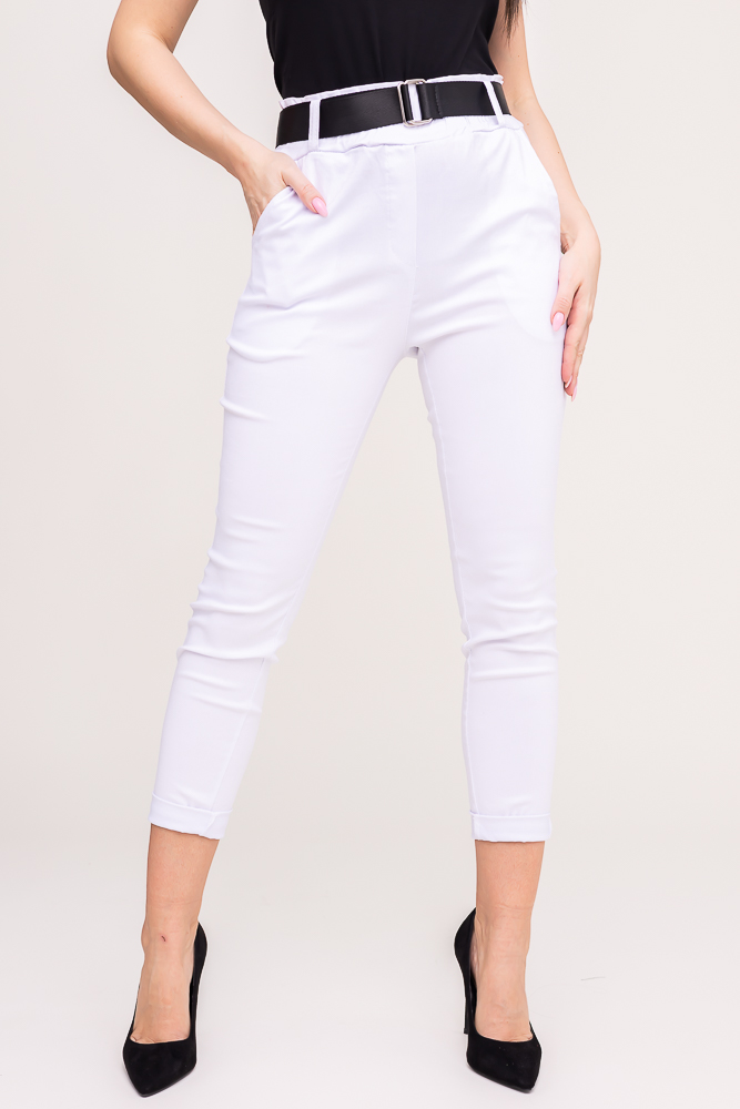 Białe Spodnie z paskiem ELNERI