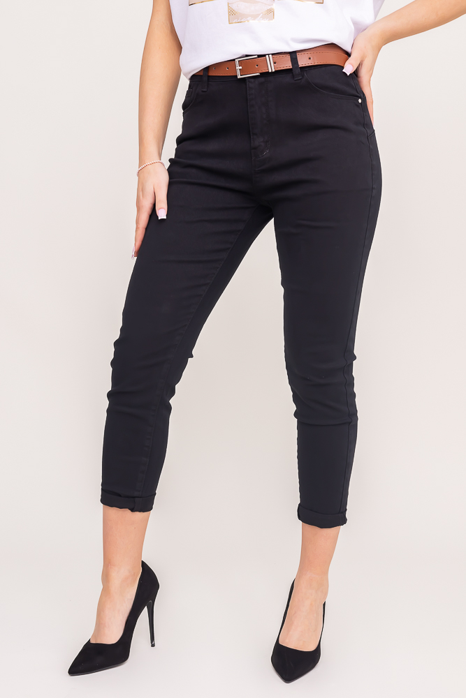 Czarne Spodnie jeansowe z paskiem SENTURIO