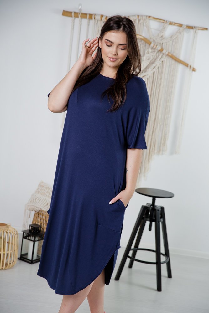 Granatowa Sukienka SPINER Plus Size